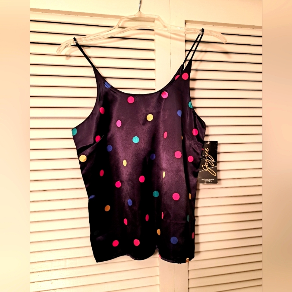 90s deadstock Black polka-dot camisole